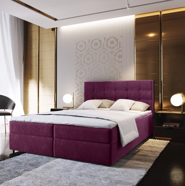 Čalúnená posteľ boxspring GLORIEN 160x200 cm purpurová Matrac: Matrac Bonell pružinový