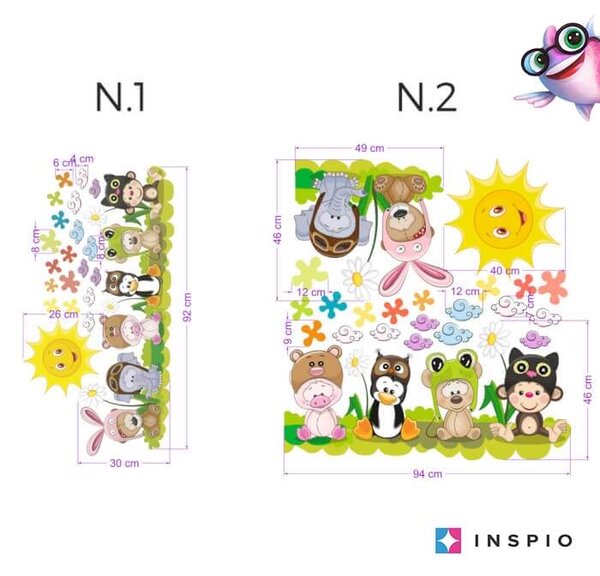 INSPIO-textilná prelepiteľná nálepka - Nálepka na stenu - Kamaráti na lúke
