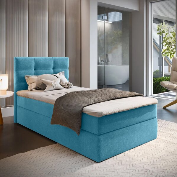 Čalúnená posteľ boxspring GLORIEN VELVET 90x200 cm modrá Matrac: Matrac Bonell pružinový