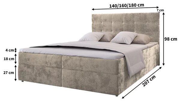 Čalúnená posteľ boxspring GLORIEN VELVET 140x200 cm modrá Matrac: Matrac Bonell pružinový
