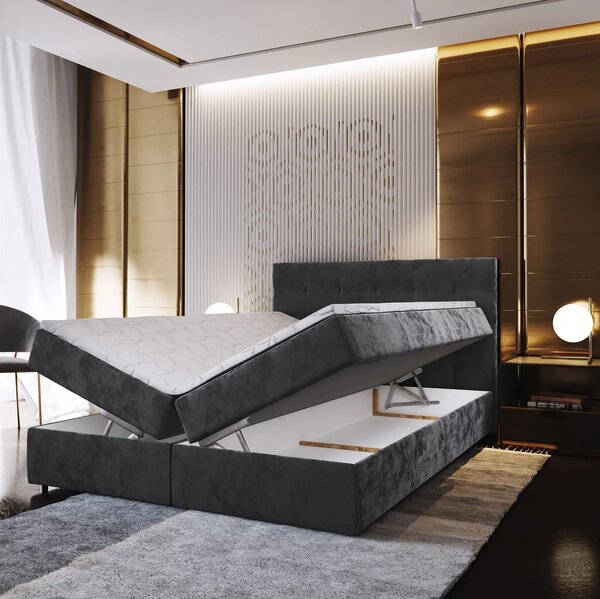 Čalúnená posteľ boxspring GLORIEN VELVET 140x200 cm modrá Matrac: Matrac Bonell pružinový
