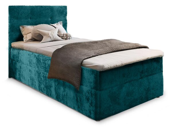 Čalúnená posteľ boxspring GLORIEN VELVET 90x200 cm tyrkysová Matrac: Matrac Bonell pružinový