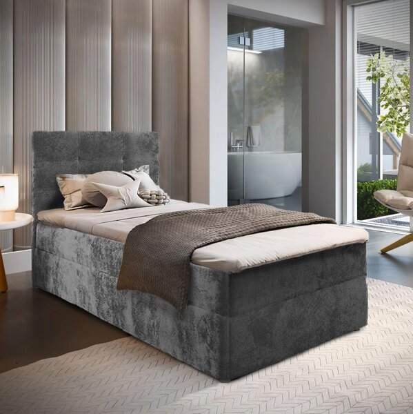Čalúnená posteľ boxspring GLORIEN VELVET 80x200 cm sivá Matrac: Matrac Bonell pružinový