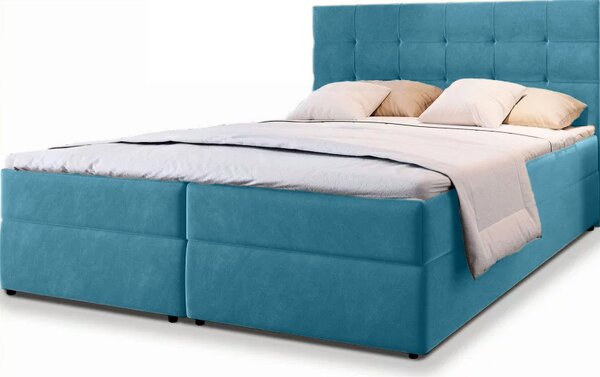 Čalúnená posteľ boxspring GLORIEN VELVET 140x200 cm modrá Matrac: Matrac Bonell pružinový