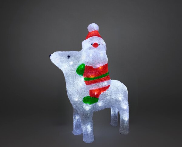 Vianočná LED akrylová dekorácia – Santa Claus na sobovi, studená biela, 47 cm