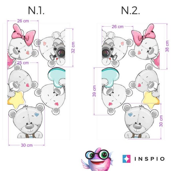 INSPIO-textilná prelepiteľná nálepka - Samolepky okolo dverí - Sivé medvede II