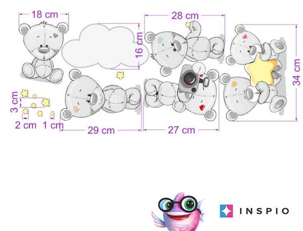 INSPIO-textilná prelepiteľná nálepka - Nálepky na stenu - Medveď nad postieľku s menom