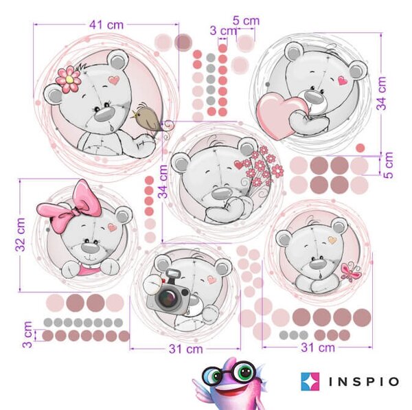 INSPIO-textilná prelepiteľná nálepka - Nálepky na stenu - Medvede s menom v ružovom