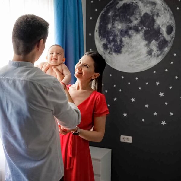 INSPIO-textilná prelepiteľná nálepka - Nálepky na stenu - Mesiac s hviezdami