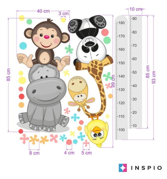 INSPIO-textilná prelepiteľná nálepka - Sivý samolepiaci detský meter na stenu