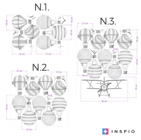 INSPIO-textilná prelepiteľná nálepka - Sivé balóny - samolepky do detskej izby