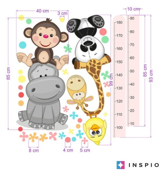 INSPIO-textilná prelepiteľná nálepka - Ružový detský meter na stenu