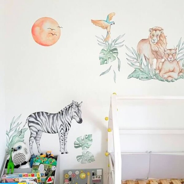 INSPIO-textilná prelepiteľná nálepka - Samolepky na stenu - Slon a zebra zo SAFARI