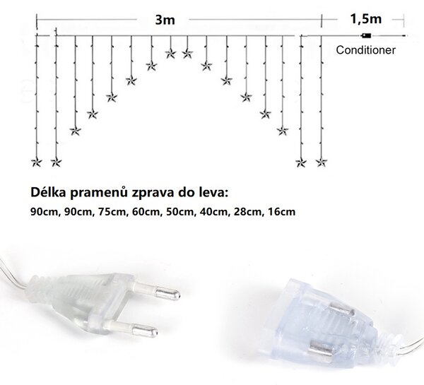 Vianočný LED svetelný záves v tvare V so snehovými vločkami 152 LED, 3m, rôzne farby na výber Farba: Modrá
