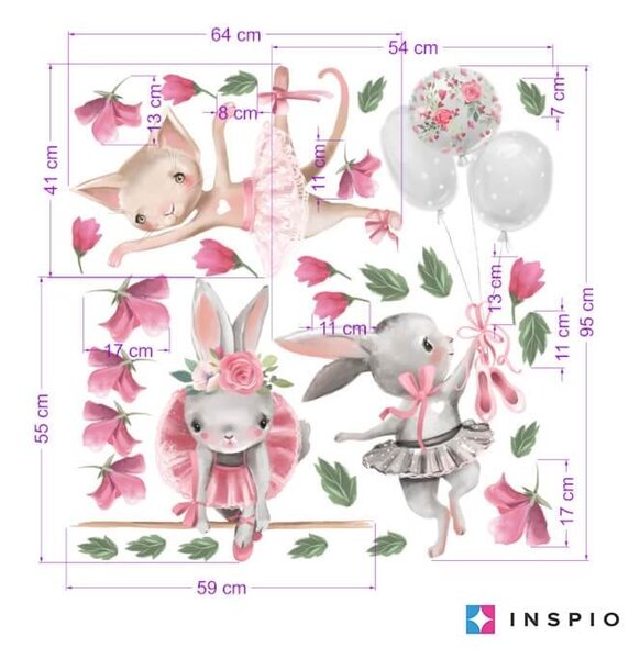 INSPIO-textilná prelepiteľná nálepka - Nálepka na stenu - Zvieratká tancujúce balet