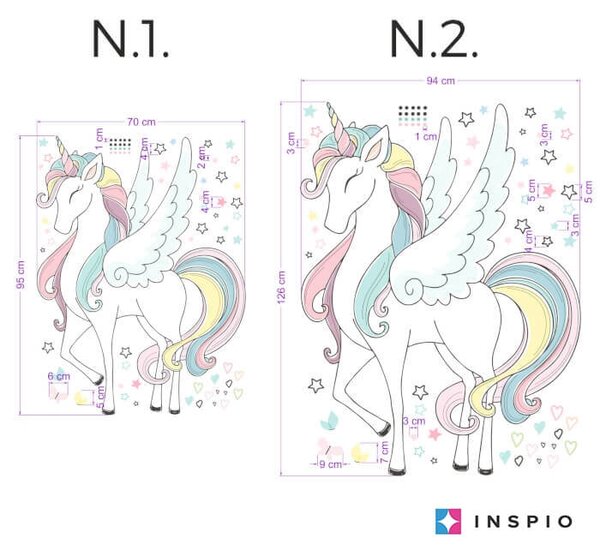 INSPIO-textilná prelepiteľná nálepka - Samolepiaca tapeta Jednorožec - dúhová textilná nálepka na stenu