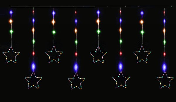 Vianočný LED vianočný záves s 8 hviezdami, 3m, 196 LED, viac farebných variant Farba: Fialová