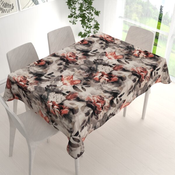 Biante Dekoračný obdĺžnikový obrus Parma PM-111 Tehlovo červené kvety na dymovo sivohnedom 50x100 cm