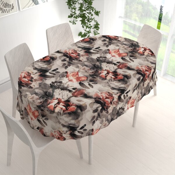 Biante Dekoračný oválny obrus Parma PM-111 Tehlovo červené kvety na dymovo sivohnedom 50x100 cm