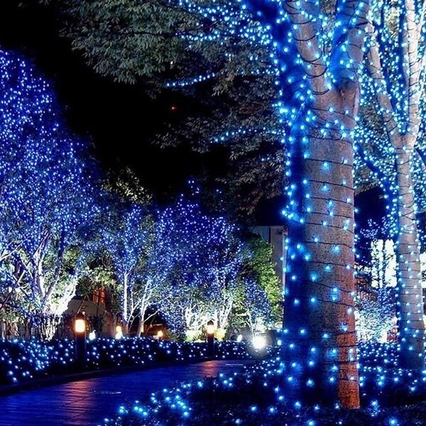 Vonkajšia LED vianočná reťaz - modrá, 10m, 100 LED