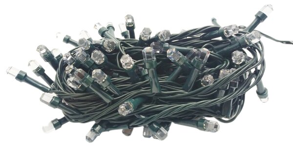 Vonkajšia LED vianočná reťaz so šesťuholníkovými LED diódami, studená biela, 10m, 100 LED