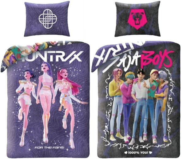 Posteľné obliečky z mikrovlákna KPop Demon Hunters – HUNTR/X a Saja Boys - motív For the Fans - 70x90 cm + 140x200 cm
