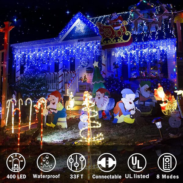 Vonkajší LED vianočný záves – modrá, 40 m, 1 500 LED, 8 programov, transparentný kábel