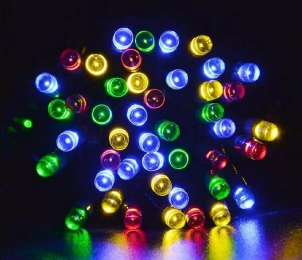 Vonkajšia LED vianočná reťaz, viacfarebná, 5m, 250 LED, so zábleskami alebo stále svietenie