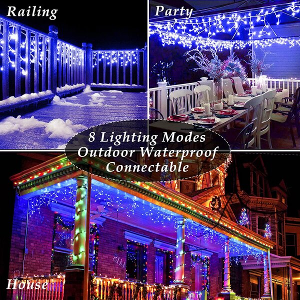 Vonkajší LED vianočný záves – modrá, 40 m, 1 500 LED, 8 programov, transparentný kábel