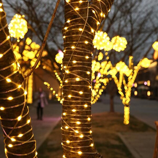 Vonkajšia svetelná vianočná reťaz s guľôčkovými diódami, teplá biela, 50m, 500 LED, 8 programov