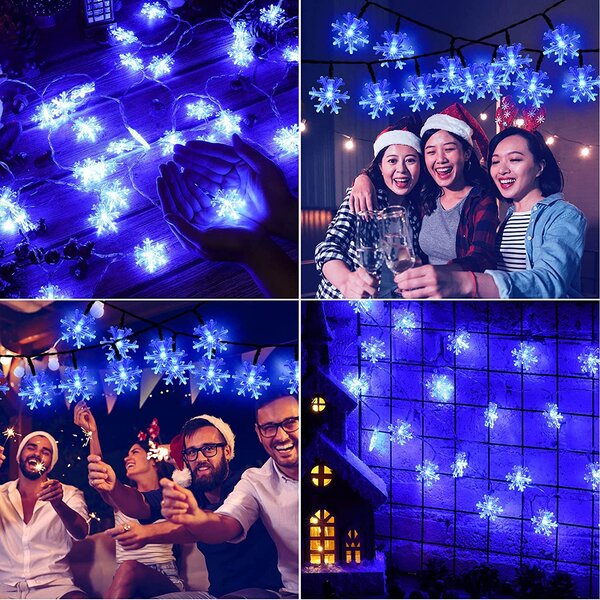 Vnútorná LED vianočná reťaz so snehovými vločkami, modrá, 3m, 28 LED