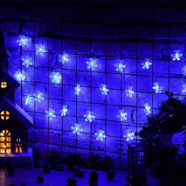 Vnútorná LED vianočná reťaz so snehovými vločkami, modrá, 3m, 28 LED