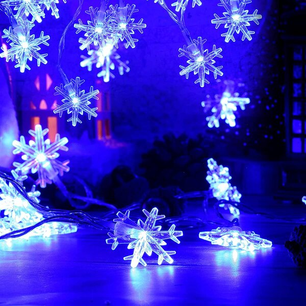 Vnútorná LED vianočná reťaz so snehovými vločkami, modrá, 3m, 28 LED