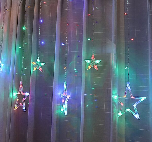 Vnútorný LED vianočný záves - Hviezdy , 3m, 138 LED, rôzne farby na výber Farba: Rôznofarebná