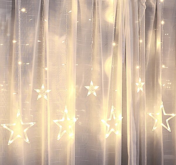 Vnútorný LED vianočný záves - Hviezdy , 3m, 138 LED, rôzne farby na výber Farba: Rôznofarebná