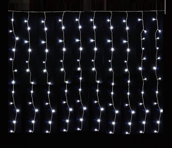 Vnútorný LED vianočný záves - studená biela, 8 programov, 1,2m, 144 LED