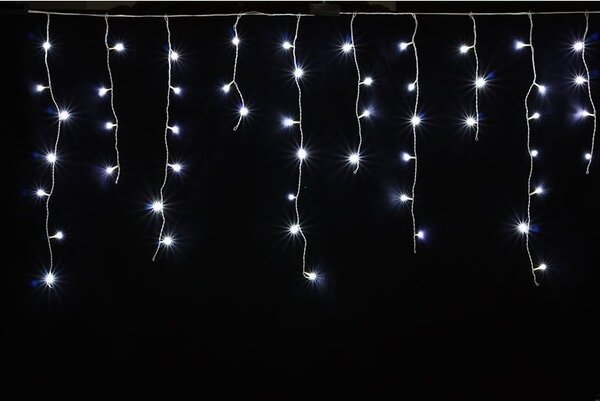 Vnútorný LED vianočný záves - studená biela, stále svietiaci, 2,5m, 105 LED, prepojiteľný