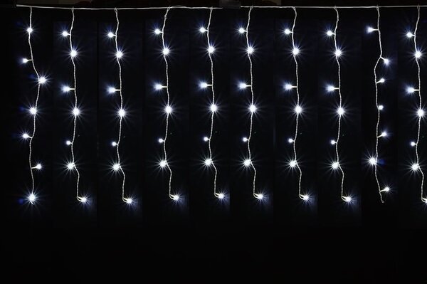 Vnútorný LED vianočný záves - studená biela, 3m, 192 LED, stále svietiaci, so zábleskami