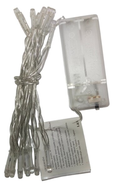 Vnútorná vianočná LED reťaz na batérie - rôznofarebná, 2m, 20 LED, priehľadný kábel