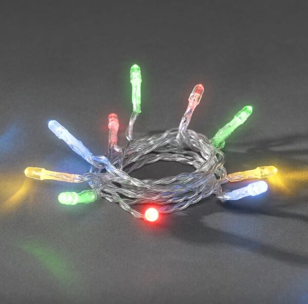 Vnútorná vianočná LED reťaz na batérie - rôznofarebná, 2m, 20 LED, priehľadný kábel
