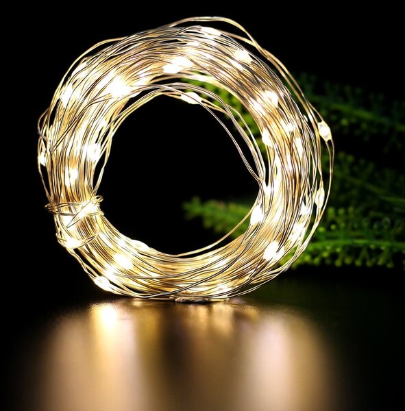 Zátka s LED svetielkami do fľaše, 2m, teplá biela