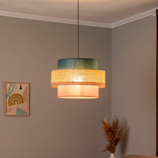 Závesná lampa Trio, jutové tienidlo, benzínová/prírodná hnedá/oranžová Ø, Viacfarebné, Obývacia izba / jedáleň, Textil / látka / hodváb, Závesné svietidlo