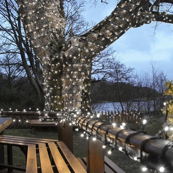 Vonkajšia LED vianočná reťaz PROFI, čierny kábel, studená biela, 10m, 100 LED