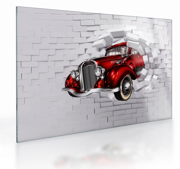 Sklenený obraz - Červené auto (70x50 cm)