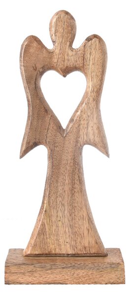 InDecor Anjel z mangového dreva so srdcom, 32,5 x 14 x 5 cm