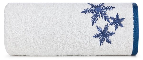 Bavlnený uterák s modrou vianočnou vyšívkou Biela