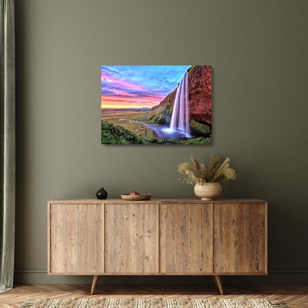 Sklenený obraz - Vodopád Seljalandsfoss (70x50 cm)