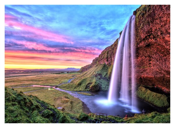 Sklenený obraz - Vodopád Seljalandsfoss (70x50 cm)