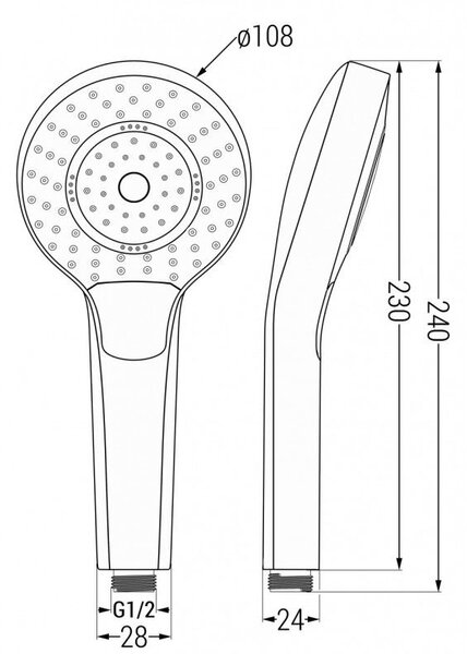 Mexen R-05 3-funkčná sprchová hlavica, čierna - 79505-70
