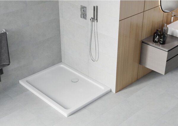 Mexen Flat obdĺžniková sprchová vanička slim 80 x 70 cm, biela, sifón chróm - 40107080